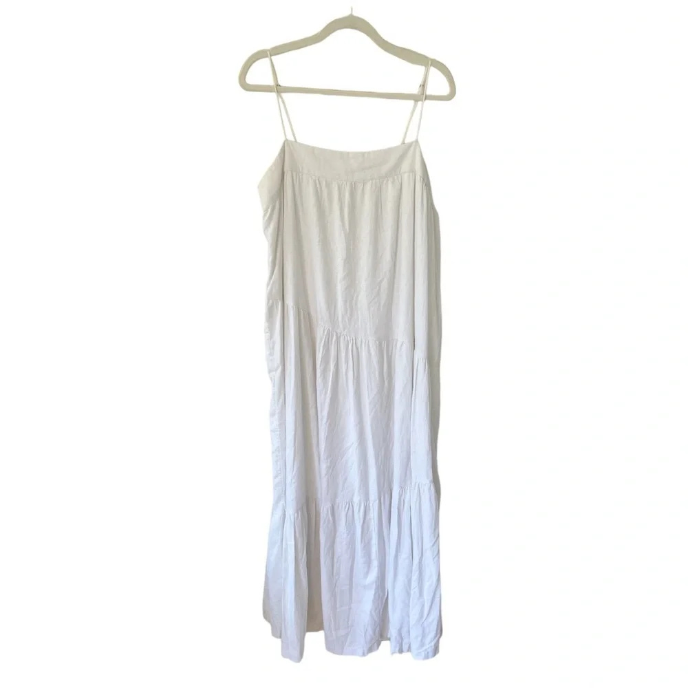 Abercrombie & Fitch Linen Blend Asymmetric Tiered Maxi Dress Adjustable Straps